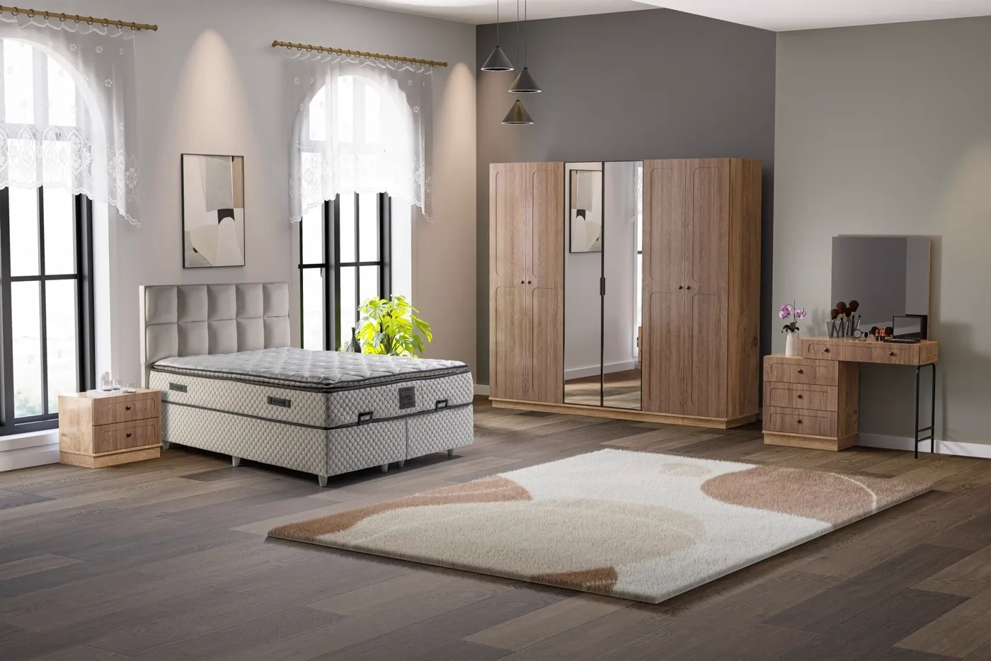 Chambre à coucher Vintage 100% MDF - pin atlantique / noyer TN0106
