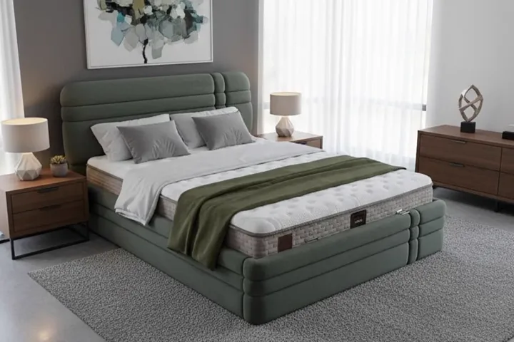 Royal Yeşil 160 x 200 Çift Kişilik Yatak, Baza, Başlık Seti PV1421