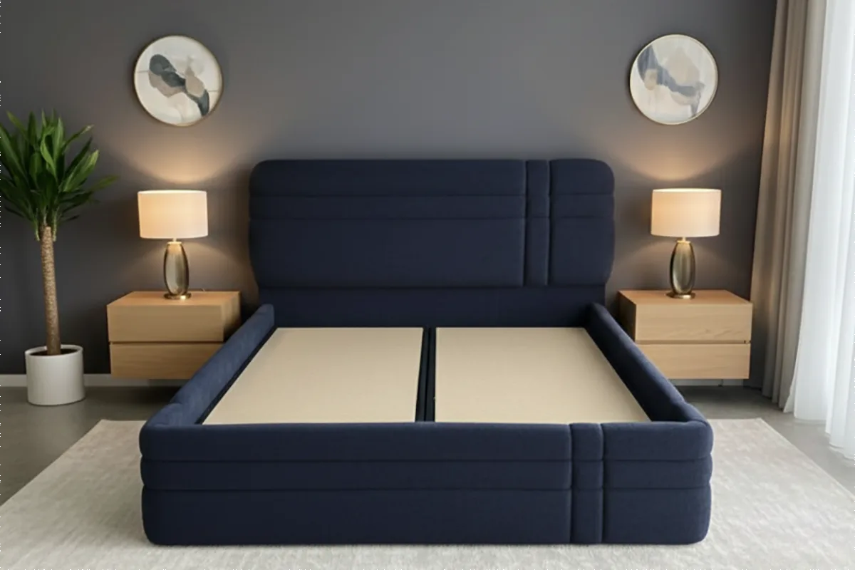 Royal Navy Blue 180 x 200 Double Mattress, Divan Base, and Headboard Set PV1420