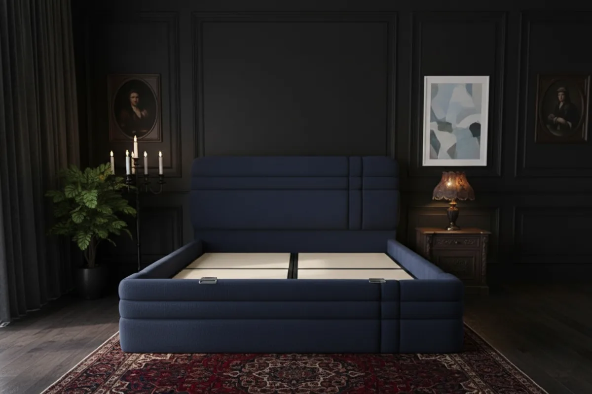 Royal Navy Blue 180 x 200 Double Mattress, Divan Base, and Headboard Set PV1420