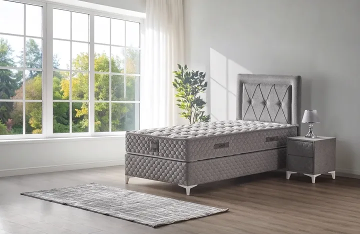 Sedef 90x190 Single Divan Base and Headboard Set