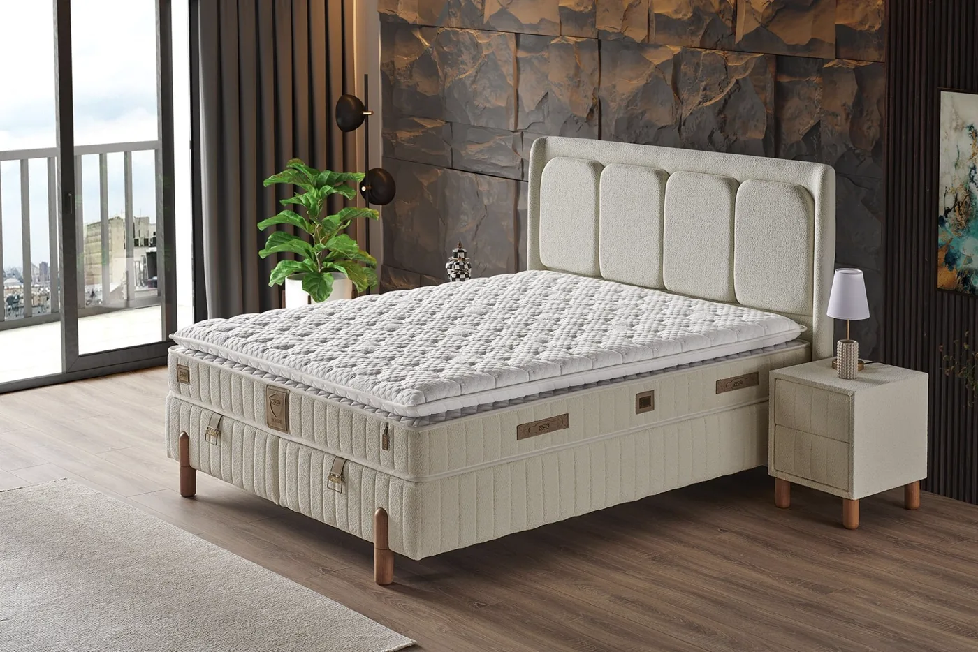Bohem 150x200 Çift Kişilik Yatak, Baza, Başlık Seti