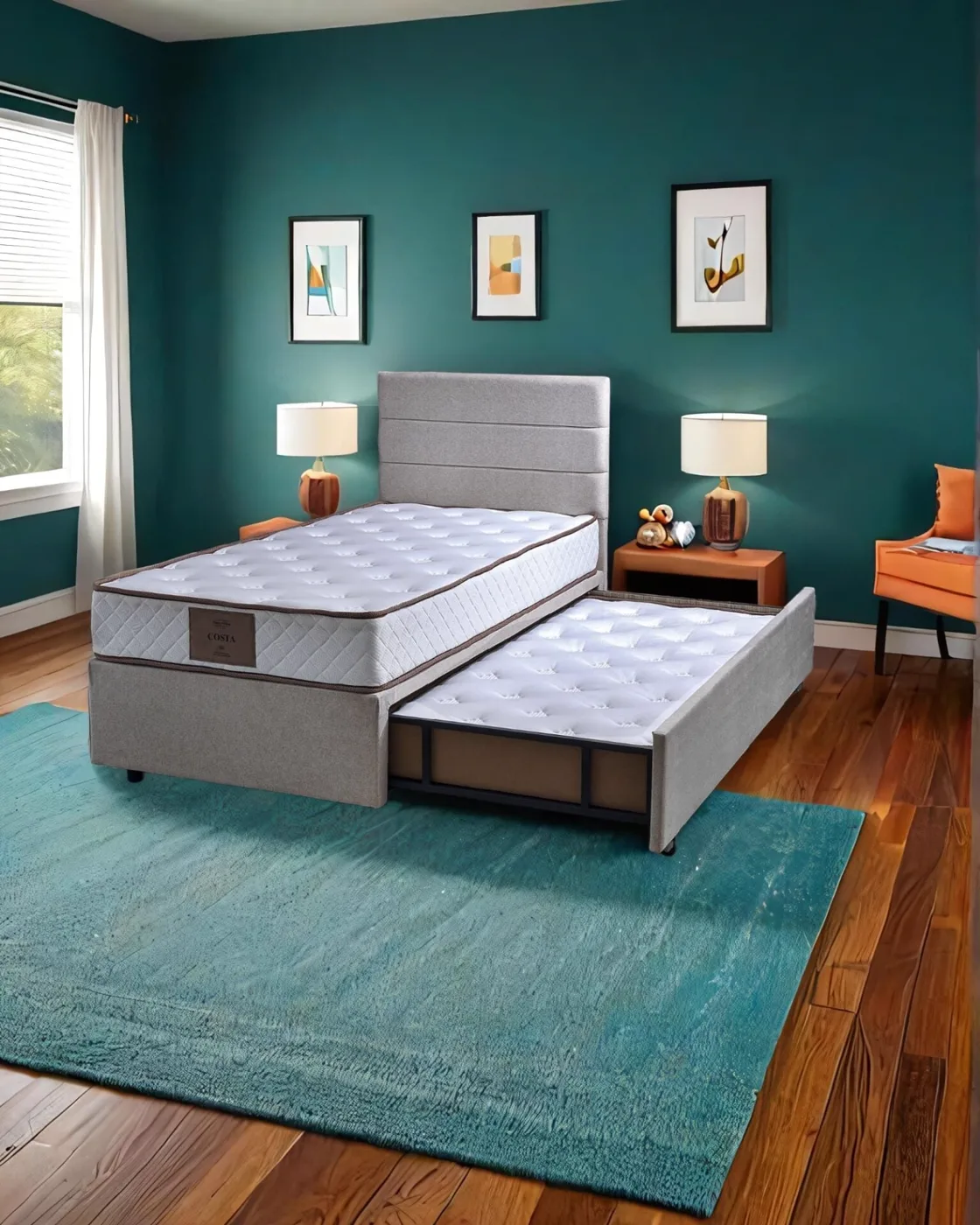 Pepe 100x200 Single Guest Bed Divan Base & Headboard Set PV1416