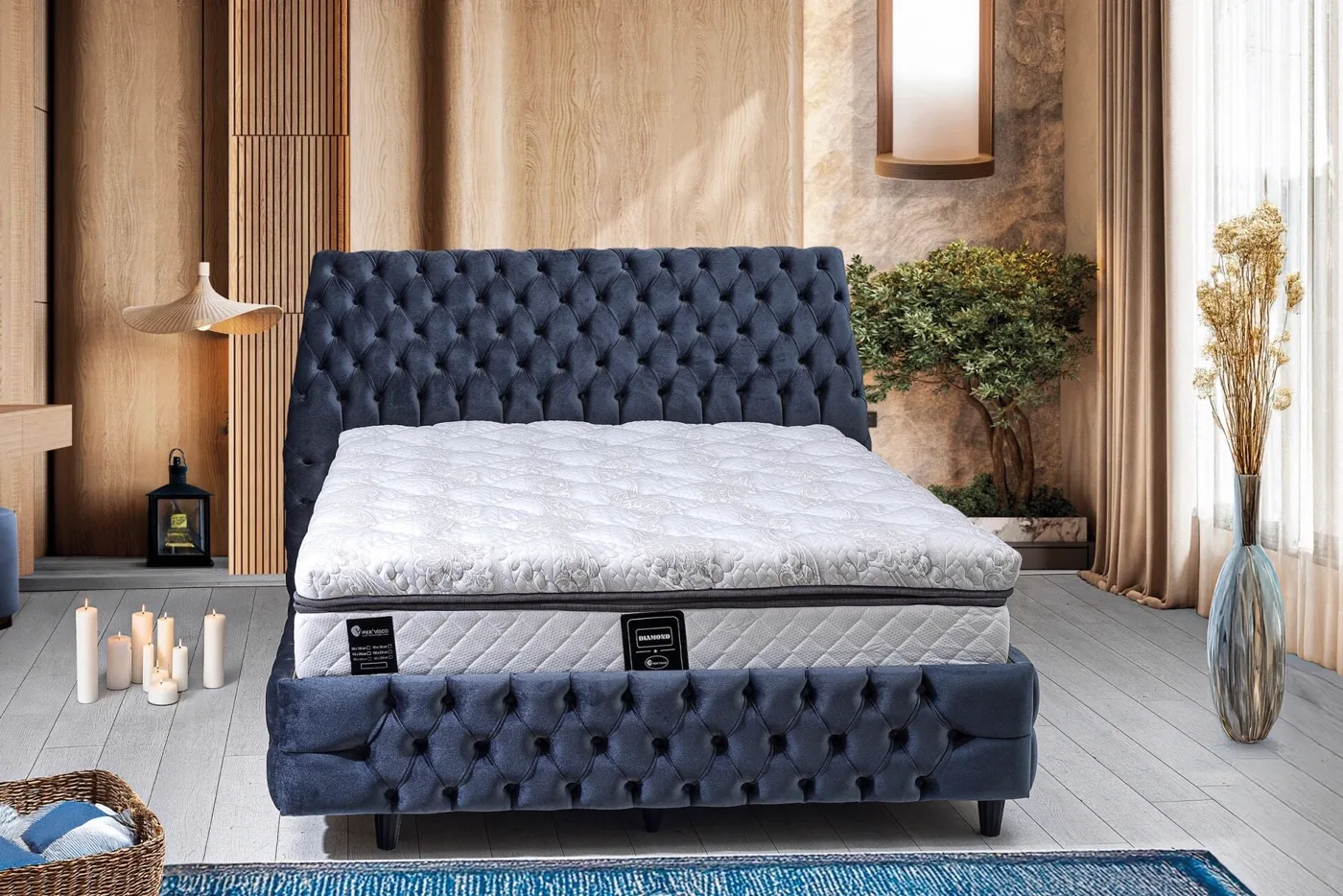Diamond 140x190 Double Mattress, Divan Base & Headboard Set PV1411