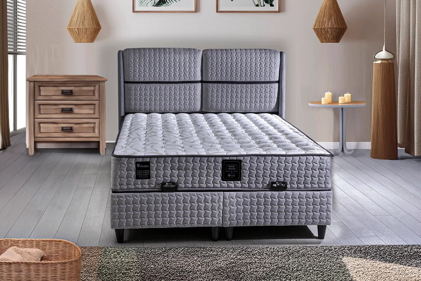 Gold Visco 140x190 Double Divan Base & Headboard Set PV1307