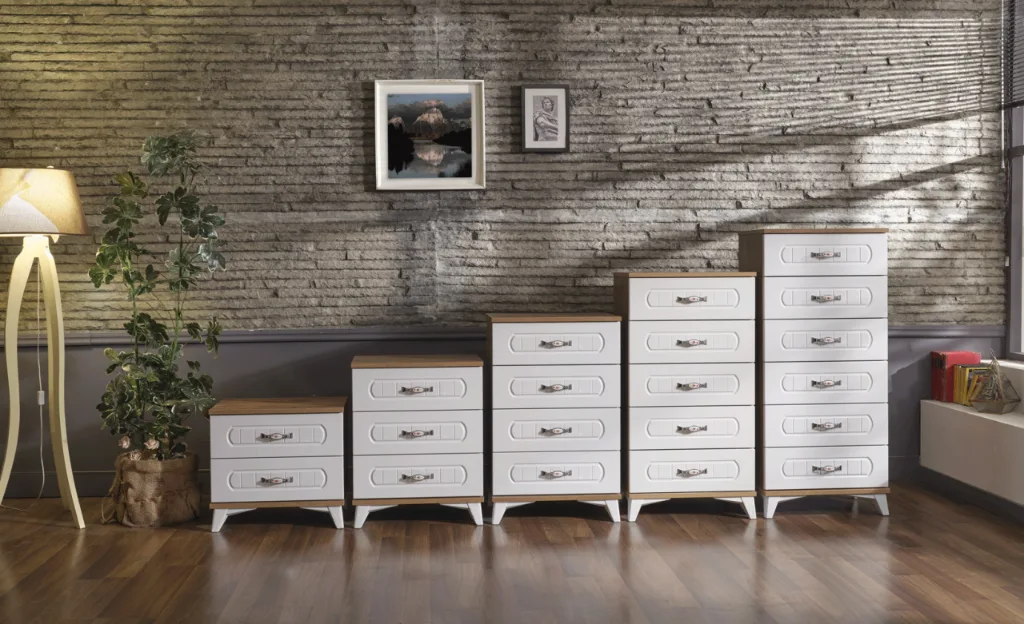 MD Vakum 3-Drawer Walnut-White Bedside Table AT1074