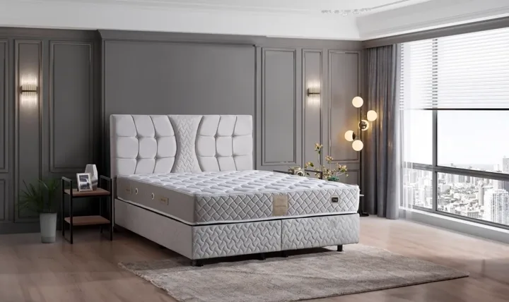Kiamond Grey 150x200 Double Divan Base & Headboard Set MBL1421