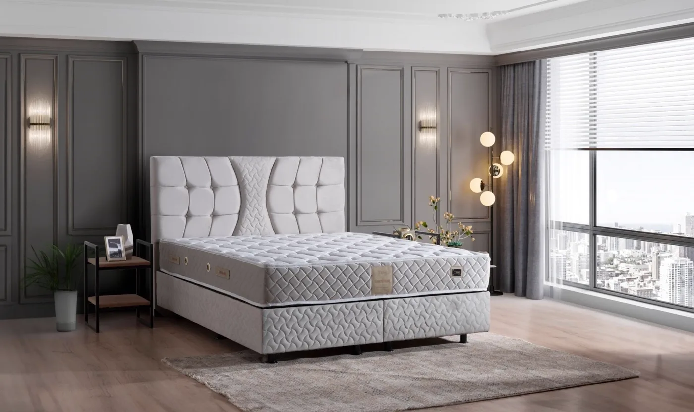 Kiamond Grey 150x200 Double Divan Base & Headboard Set MBL1421
