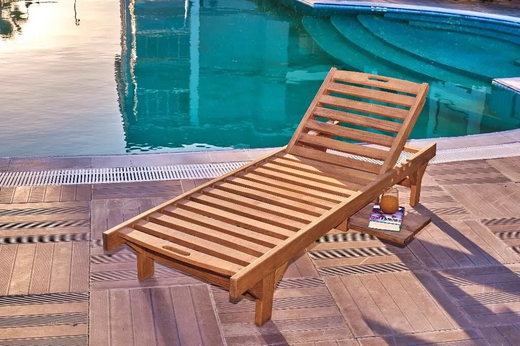 Simay Wooden Sun Lounger with Built-In Table ROY009