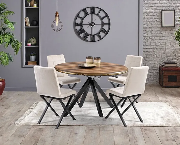 Round Walnut Round Table & Mono Chair Set HDR1281