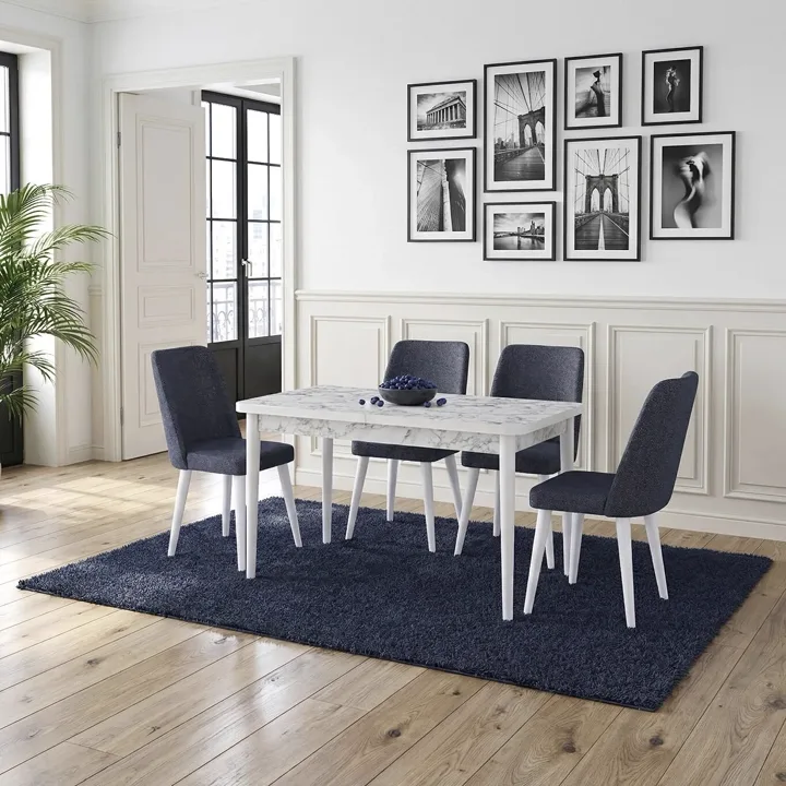 Mix White Marble Table & Asil White Chair Set HDR1260