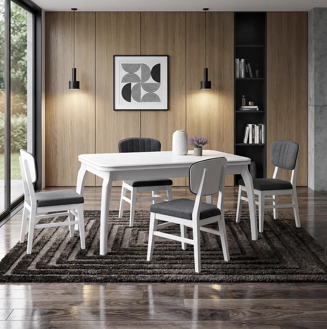 Manolya White Table & Manolya White Chair Set HDR1238