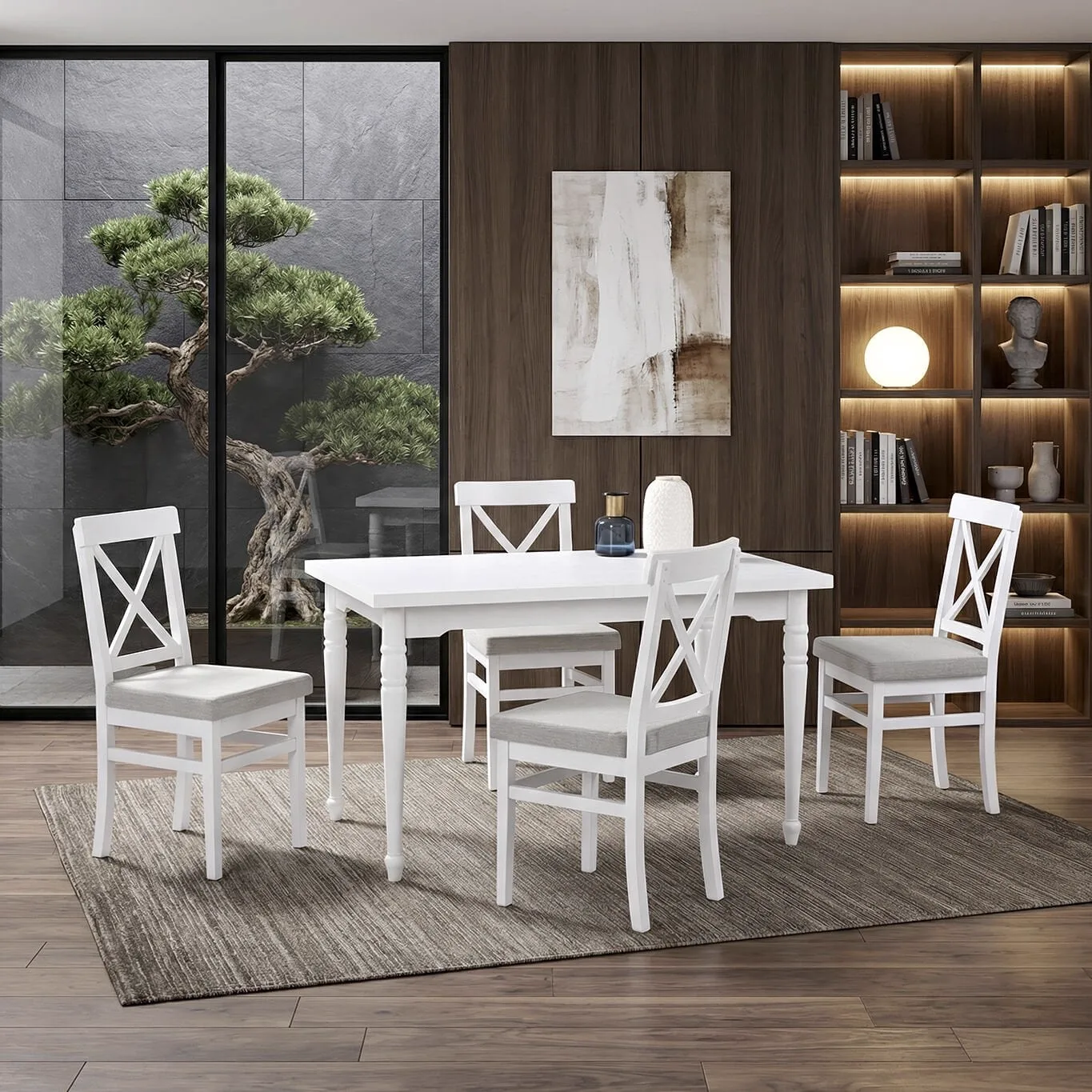 Rustic White Table & Rustic Chair Set HDR1241