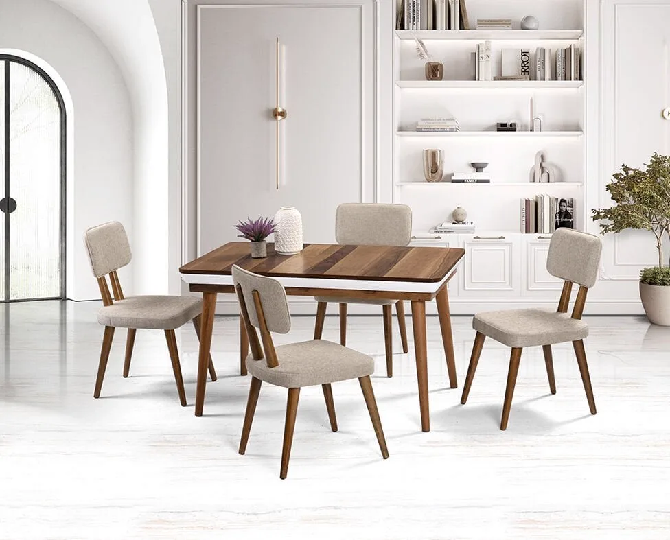 Hera Walnut Table & Derin Chair Set HDR1225