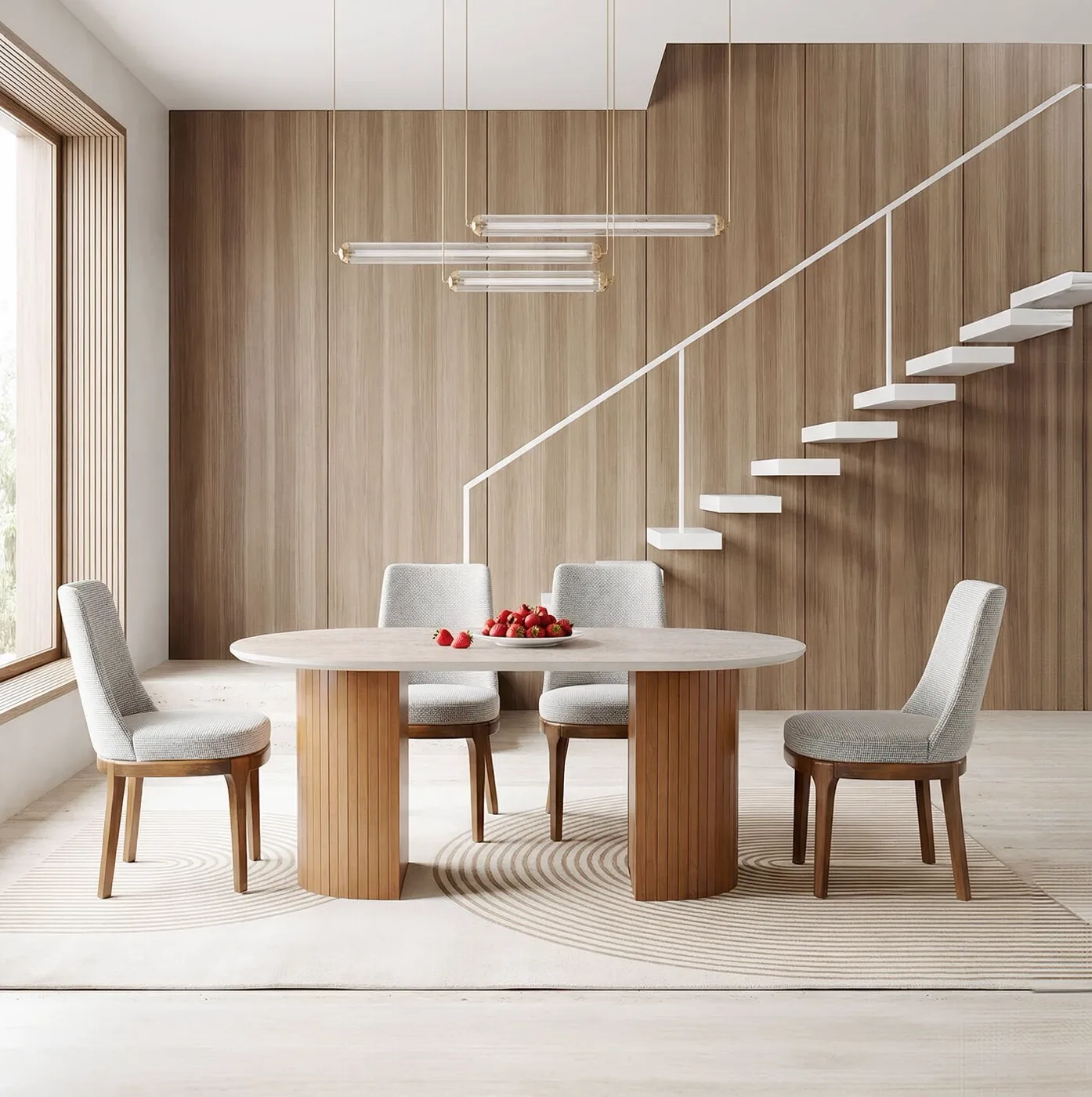 Ensemble table ovale Ece travertin et chaises Classic HDR1211