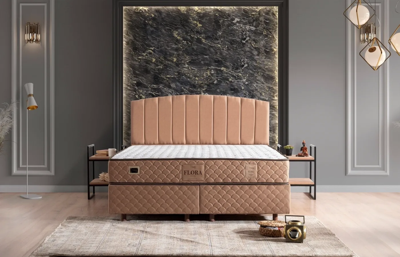 Flora 90x190 Tek Kişilik Yatak, Baza, Başlık Seti MBL1015