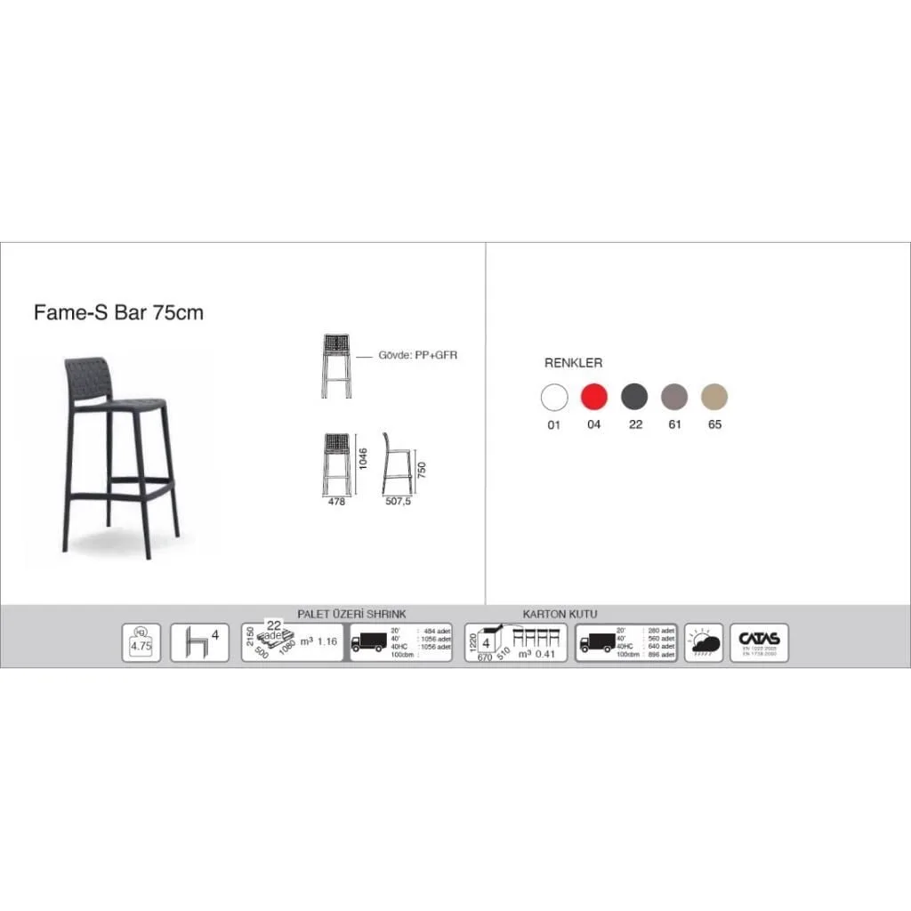 Fame-S Bar 75 cm Antrasit Bar Sandalyesi PPT1529
