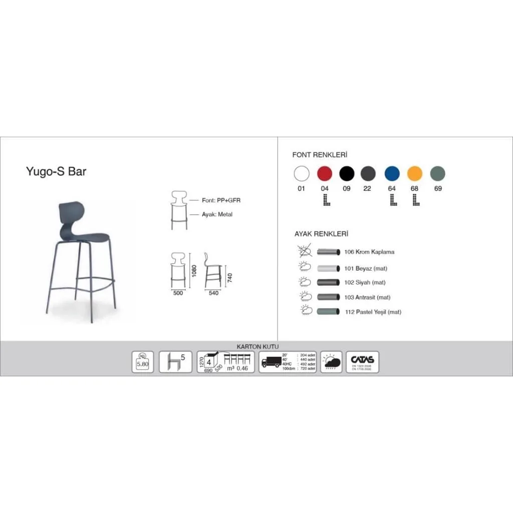 Yugo-S Bar Anthracite - Chrome-Plated Bar Chair PPT1664
