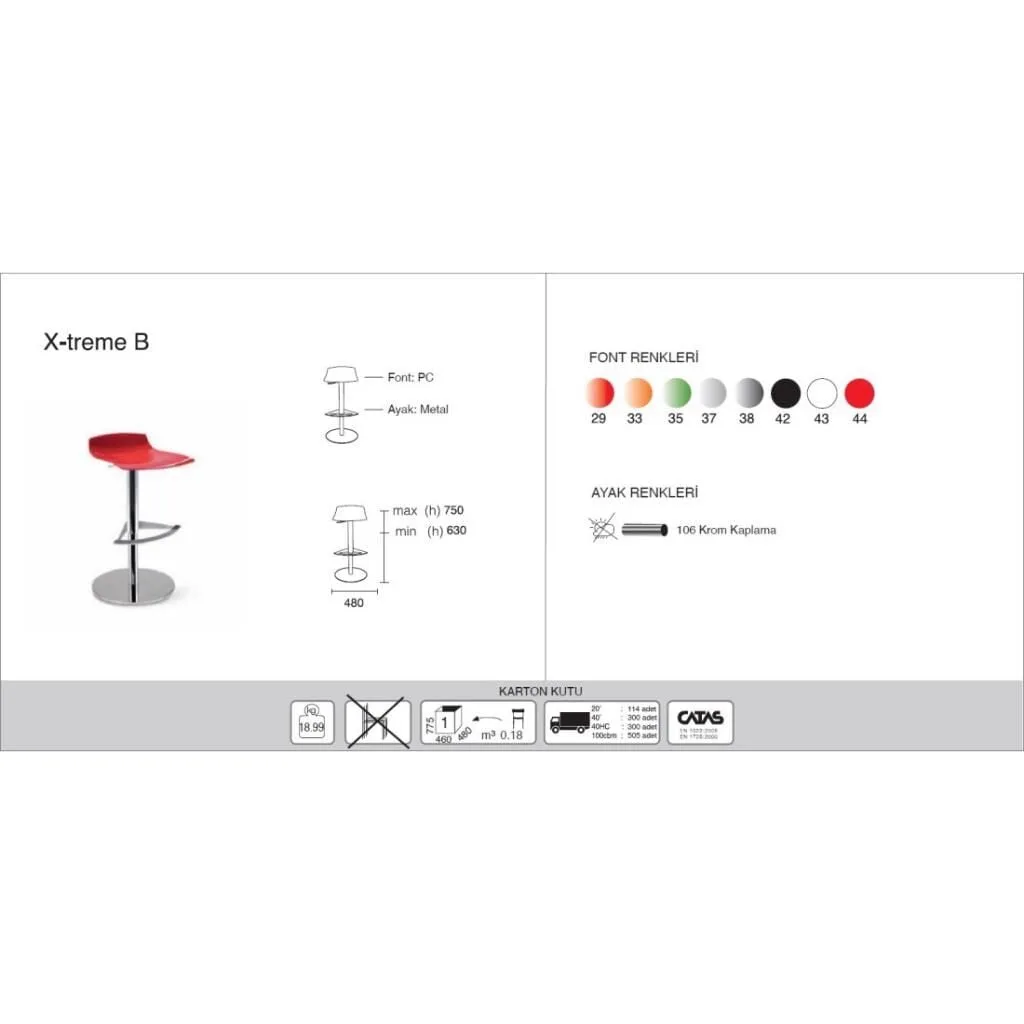 X-treme B Solid Red - Chrome-Plated Gas-Lift Metal-Leg Bar Chair PPT1556