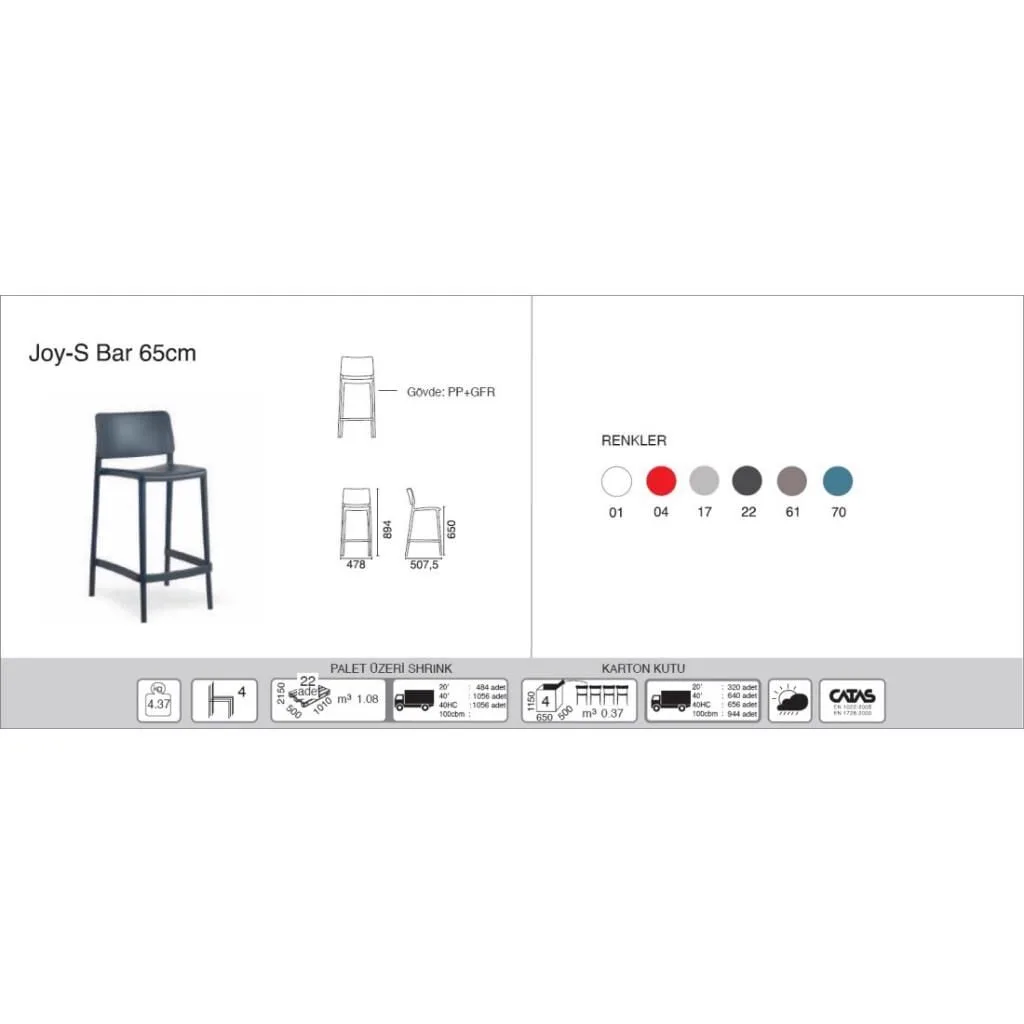 Joy-S Bar 65cm Turquoise Blue Bar Chair PPT1547