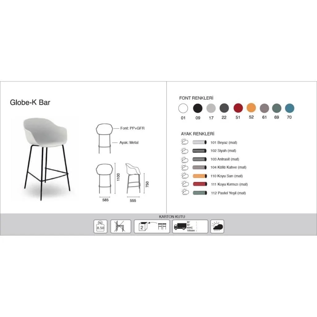 Globe-K Bar White - Black Bar Chair with Arms PPT1534