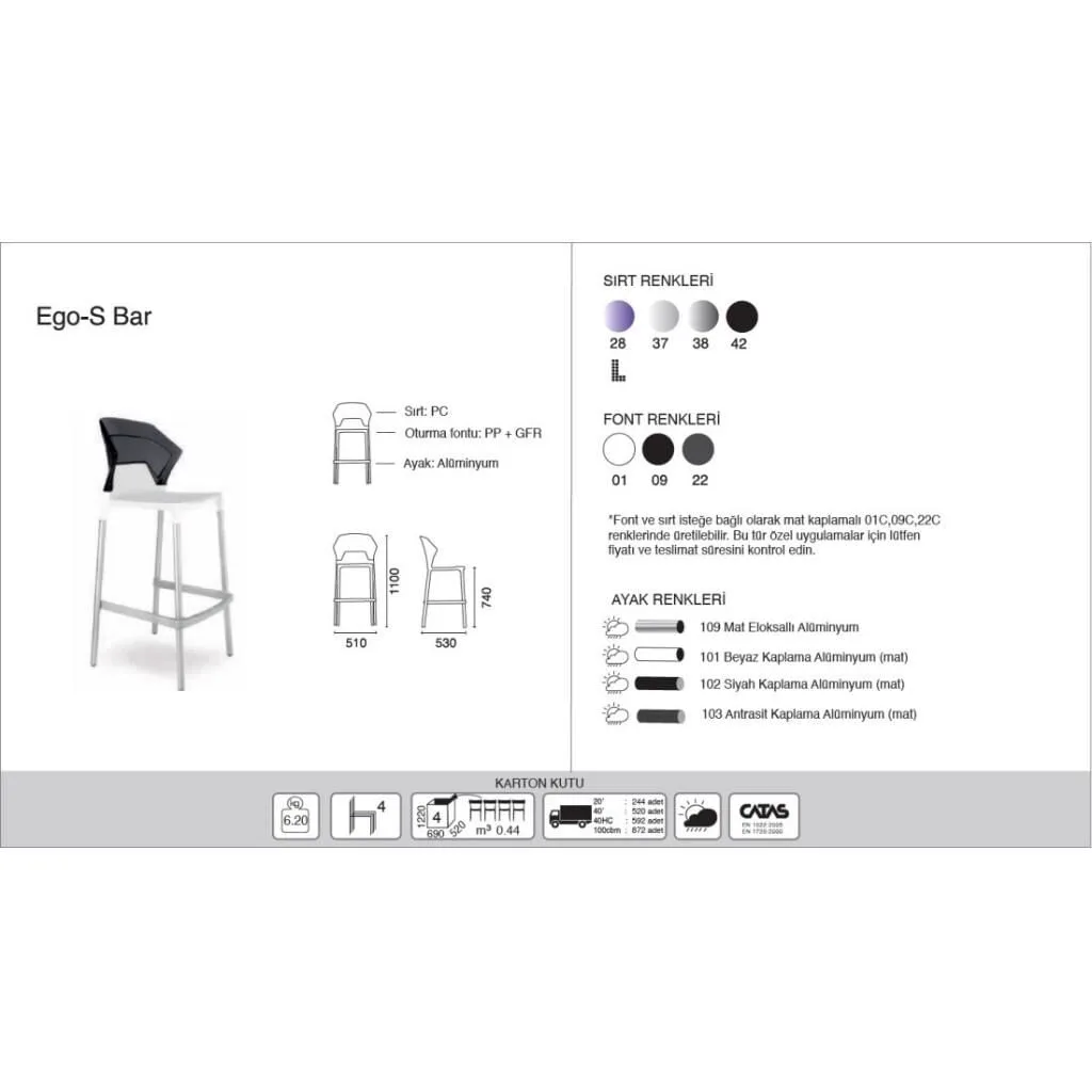 Ego-S Bar Transparent Smoke - Black Bar Chair PPT1523