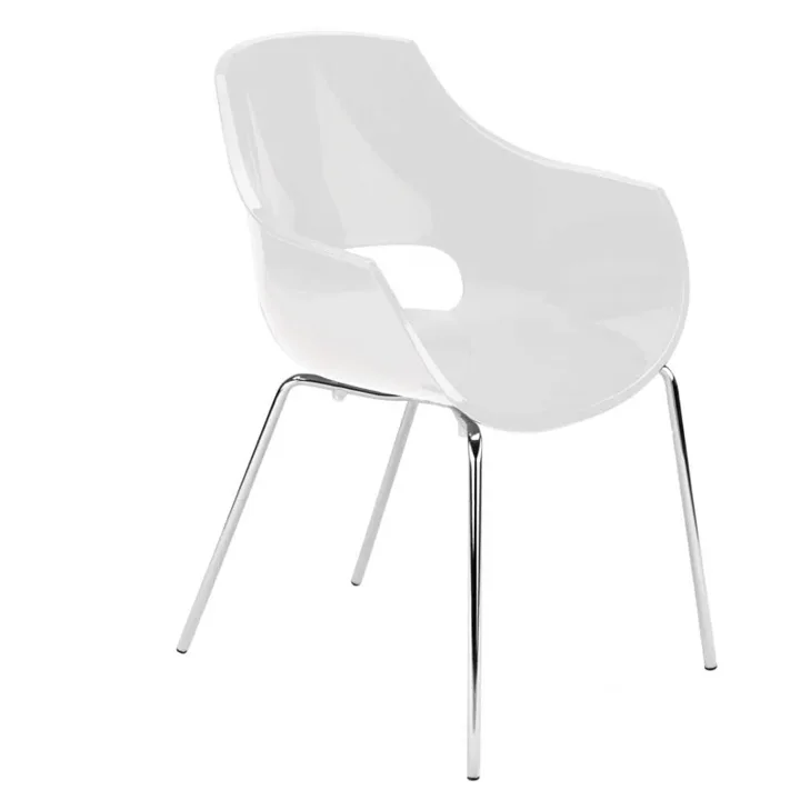Opal-ML Solid White - Chrome-Plated Kitchen Chair PPT1348