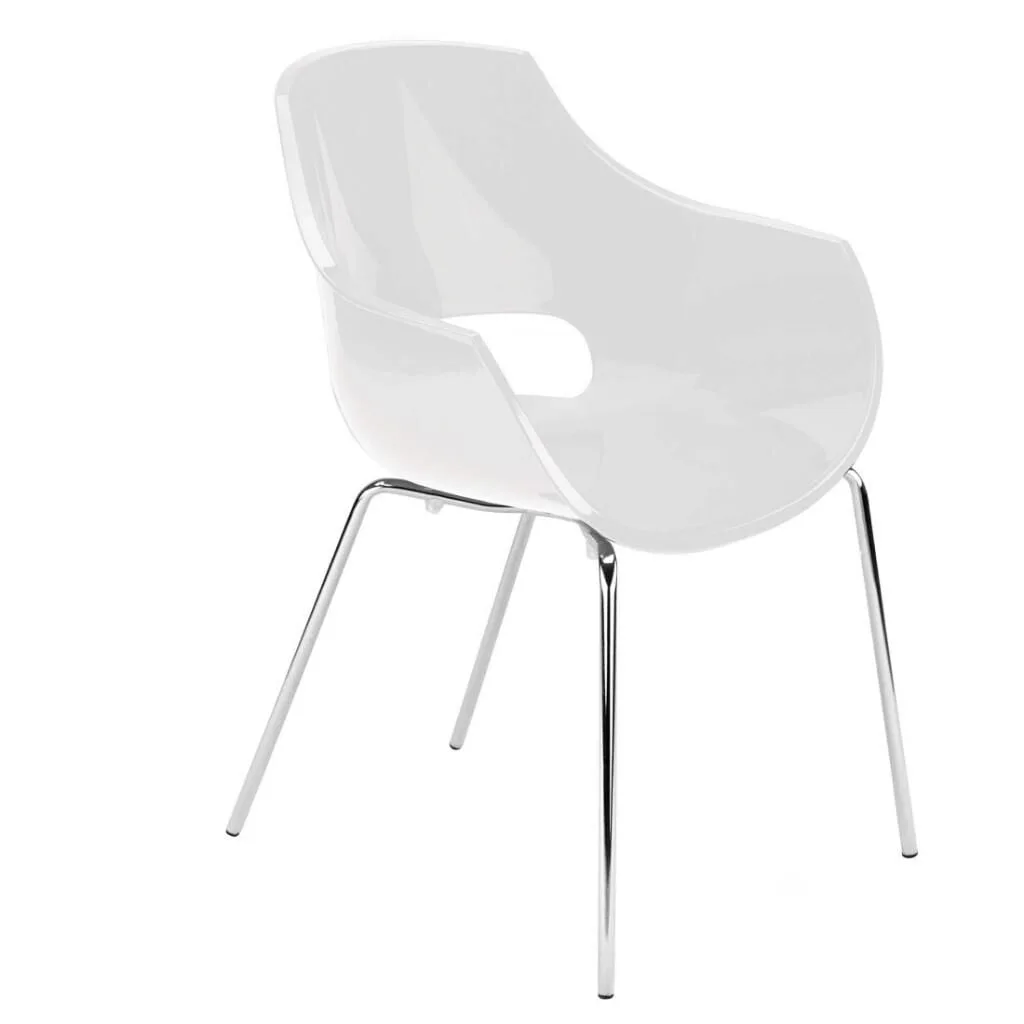 Opal-ML Solid White - Chrome-Plated Kitchen Chair PPT1348