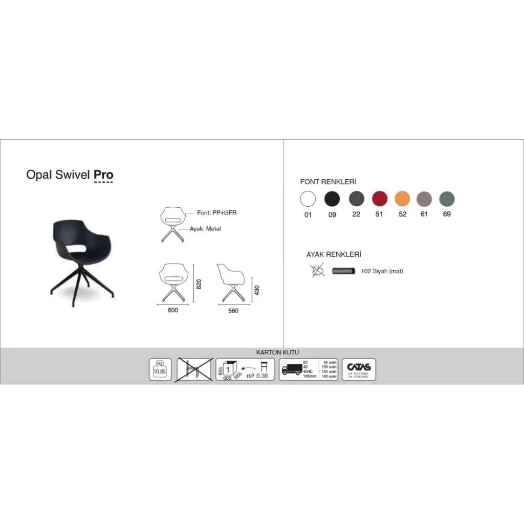 Opal Swivel Pro Dark Red - Black Kitchen Chair PPT1307