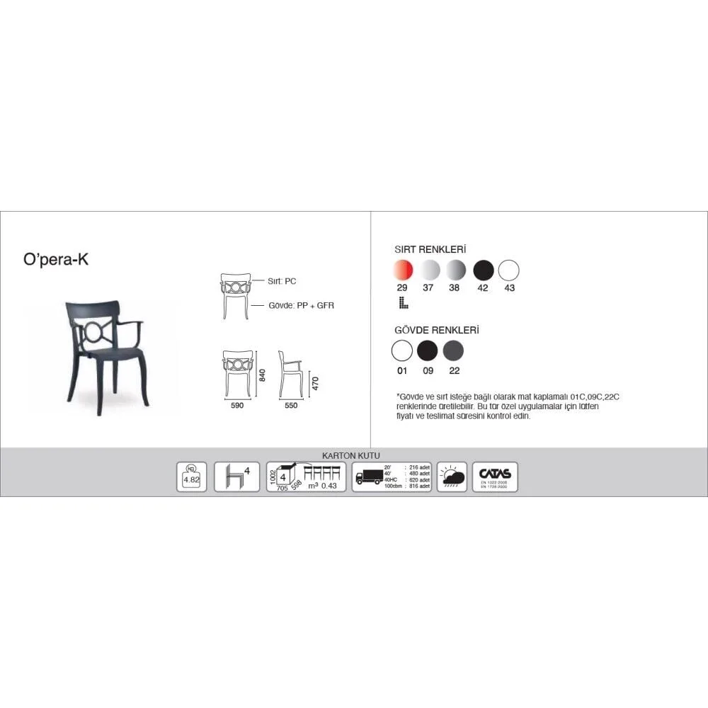 Opera-K Solid Black - Anthracite Kitchen Chair with Arms PPT1288