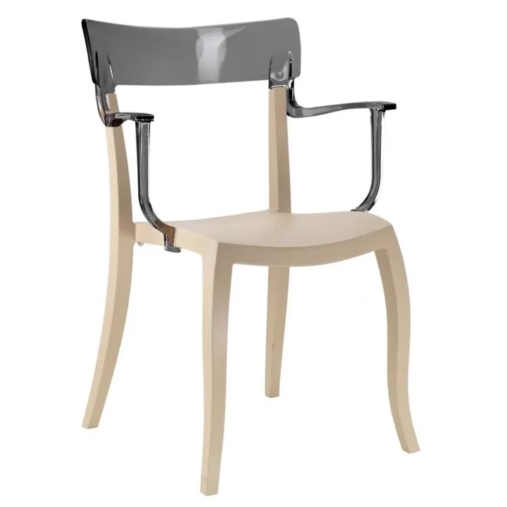 Hera-K Smoke Transparent - Sand Beige Kitchen Chair with Arms PPT1191