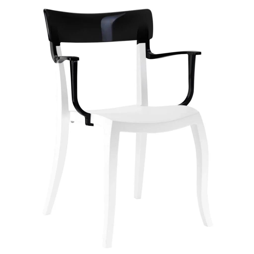 Hera-K Solid Black - White Kitchen Chair with Arms PPT1175