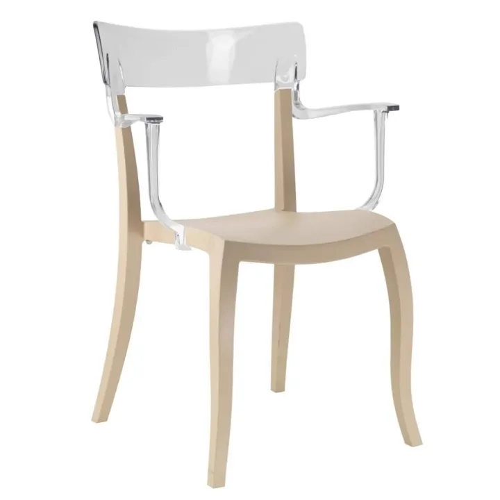 Hera-K Clear Transparent - Sand Beige Kitchen Chair with Arms PPT1180