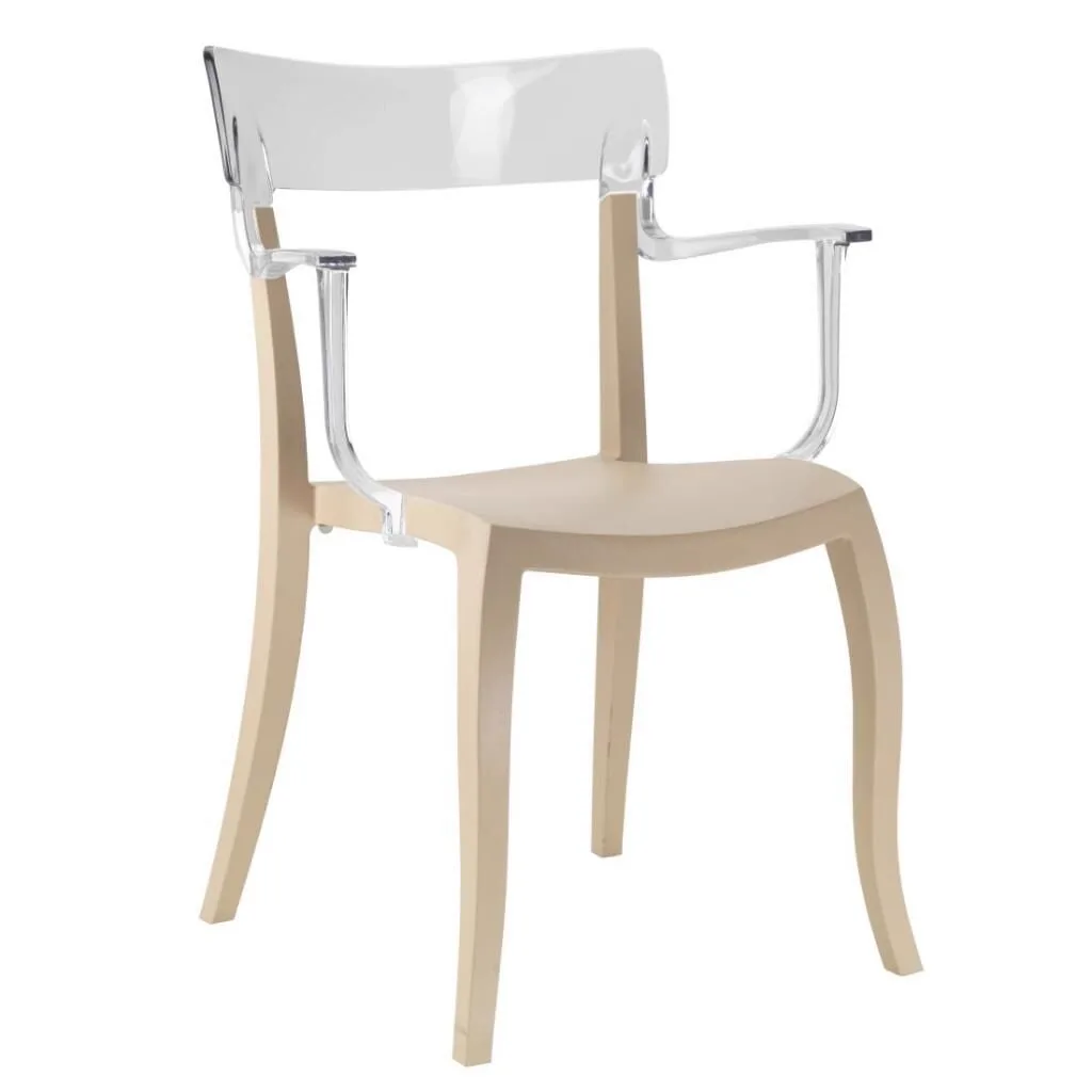 Hera-K Clear Transparent - Sand Beige Kitchen Chair with Arms PPT1180