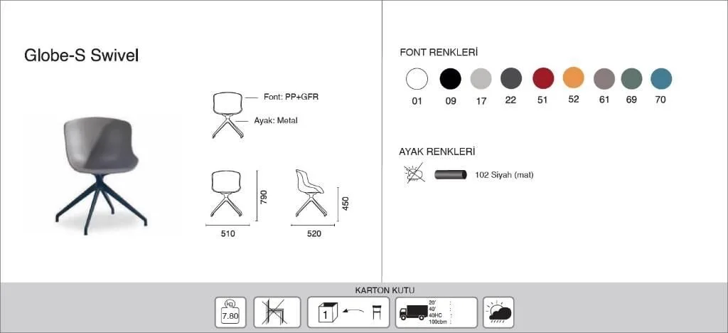 Globe-S Swivel Ash Brown - Black Chair PPT1165