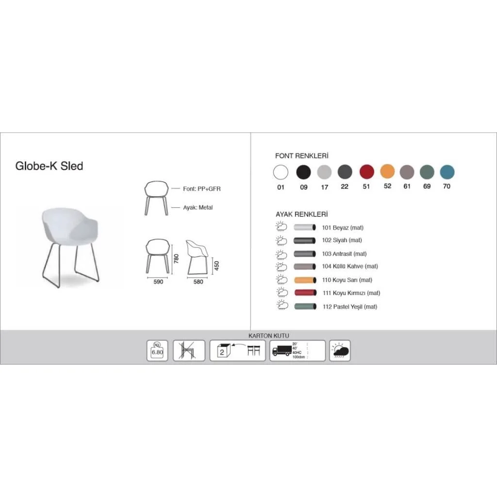 Globe-K Sled White - Anthracite Chair with Arms PPT1141