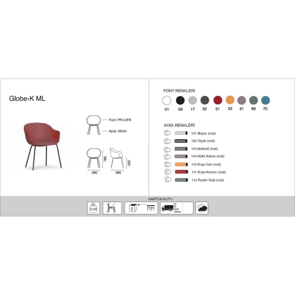 Globe-K ML White - Anthracite Chair with Arms PPT1136