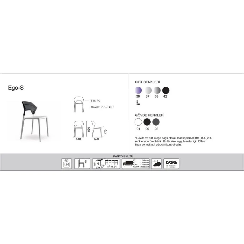 Sedia da cucina Ego-S fumé trasparente - bianca PPT1080