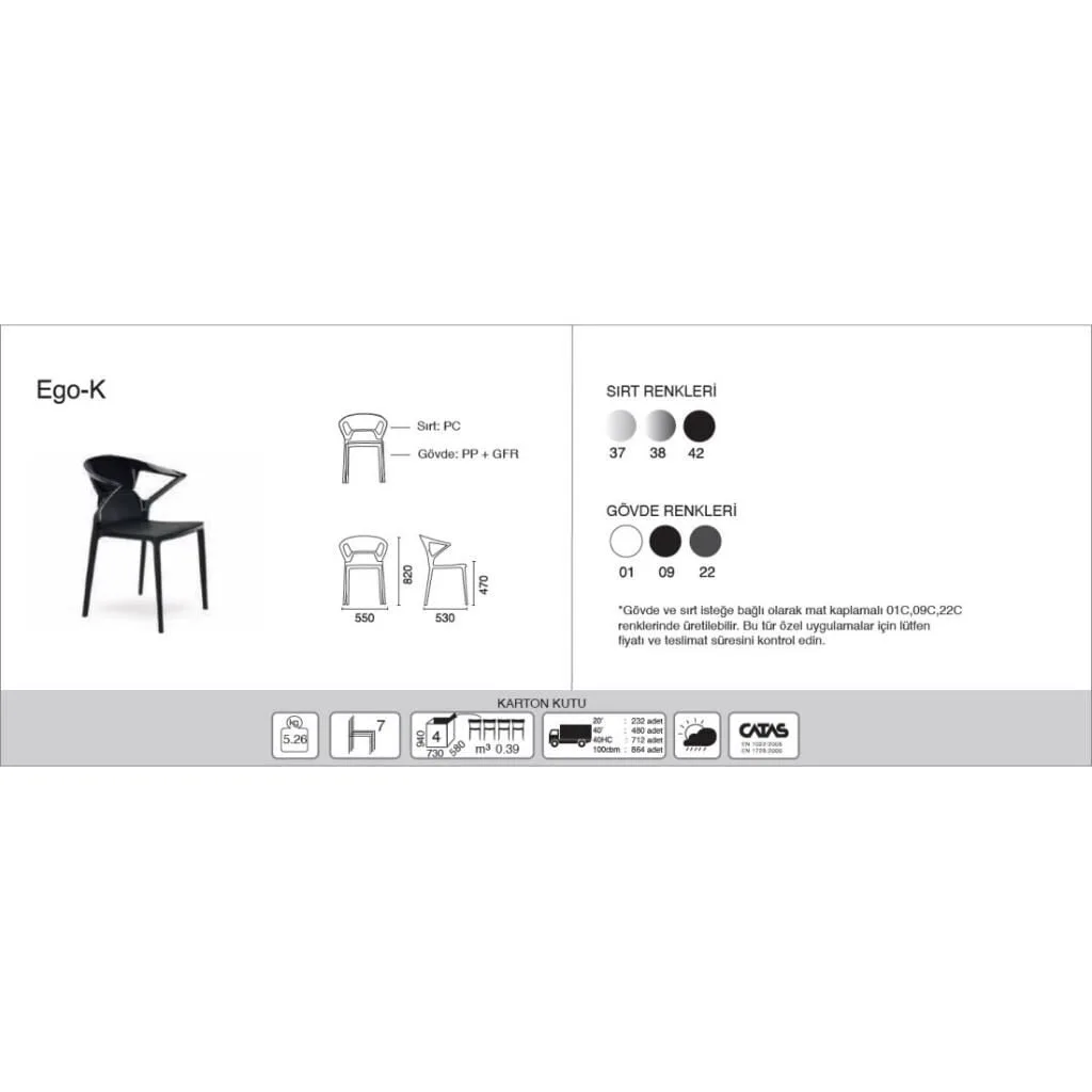 Ego-K Solid Black - Black Kitchen Chair with Arms PPT1044