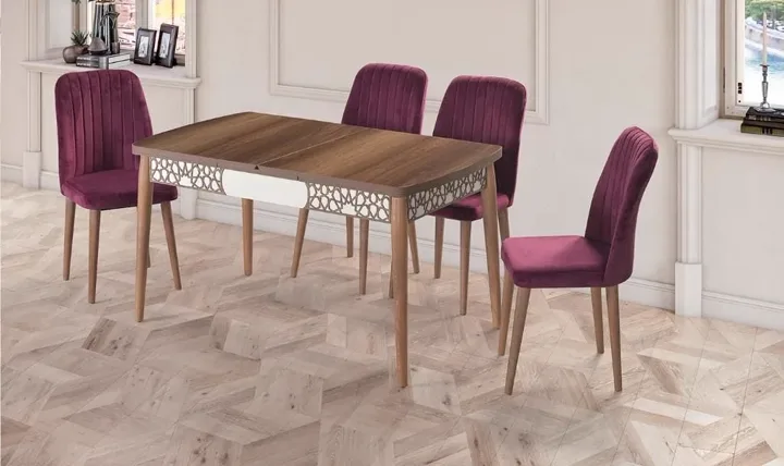 Kelebek Cream & Walnut Table Chair Set GKR115