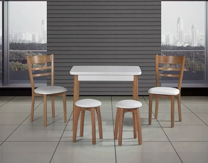 Izmir White Table, Chair and Stool Set HDR1059