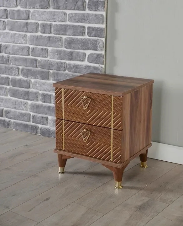 MD Piramit 2-Drawer Bedside Cabinet Walnut SHM123