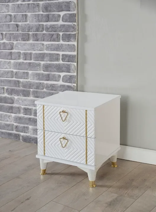 MD Piramit 2-Drawer Bedside Cabinet White SHM129
