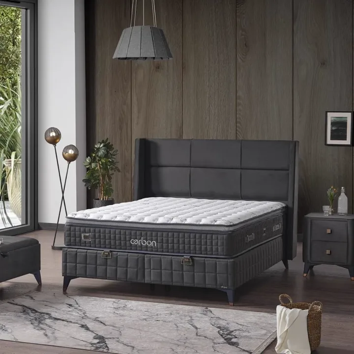 Carbon 160x200 Double Mattress, Divan Base & Headboard Set