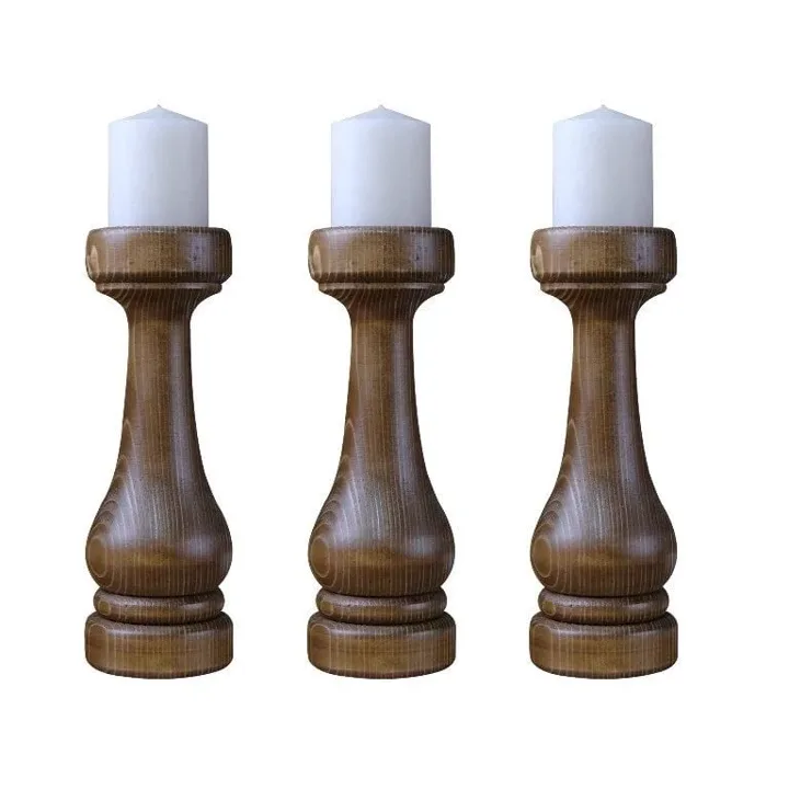 MD Decorative Wood 3-Piece Large Candle Holder Set