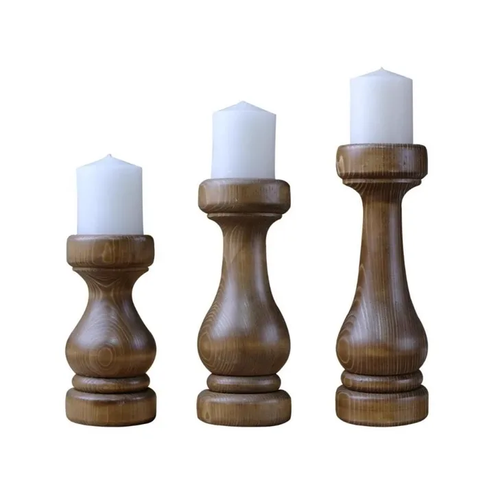 MD Decorative Wood 3-Piece Candle Holder Set