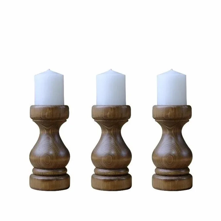 MD Decorative Wood 3-Piece Small Candle Holder Set