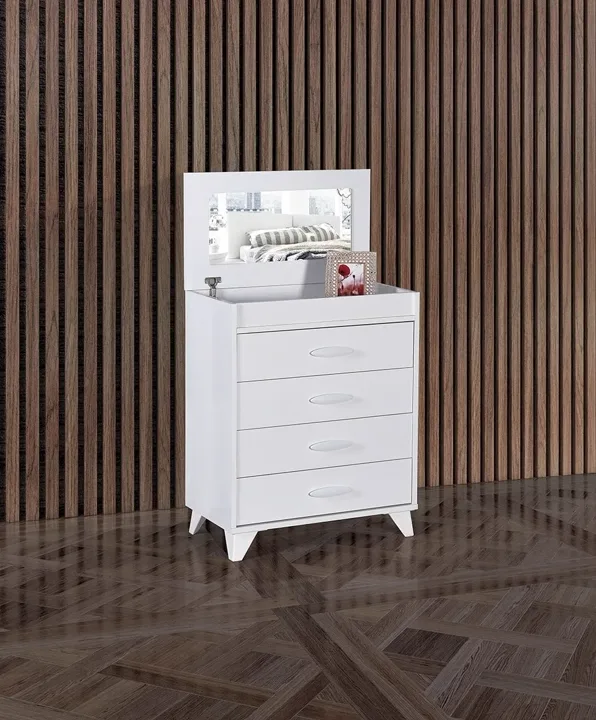 Gonca Mirrored Chest of Drawers White E2069