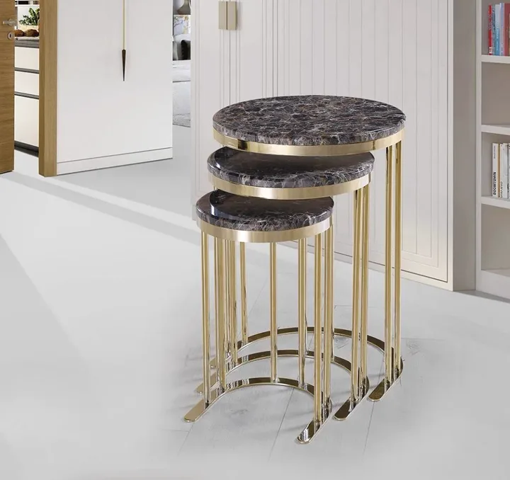 Ay Gold Brown Marble Nesting Table E6097