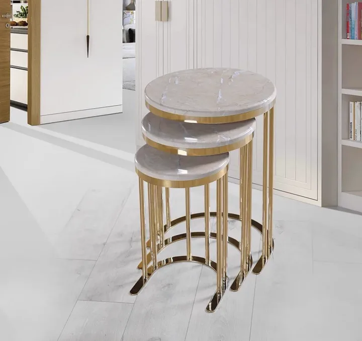 Ay Gold Cream Marble Nesting Table E6096